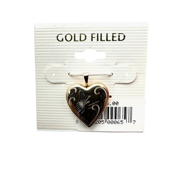 Vintage Gold Filled Heart Picture Locket Butterfly New Old Stock Original Tag - Picture 2 of 4